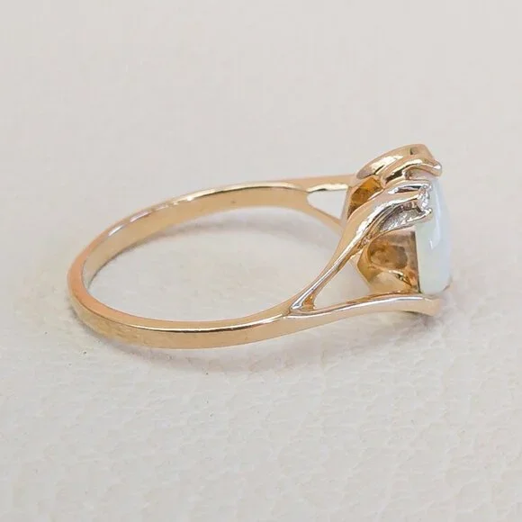 14K Gold Australian Opal & Diamond Ring – Vintage 1990s Setting, Size 6.75 - Picture 9 of 16